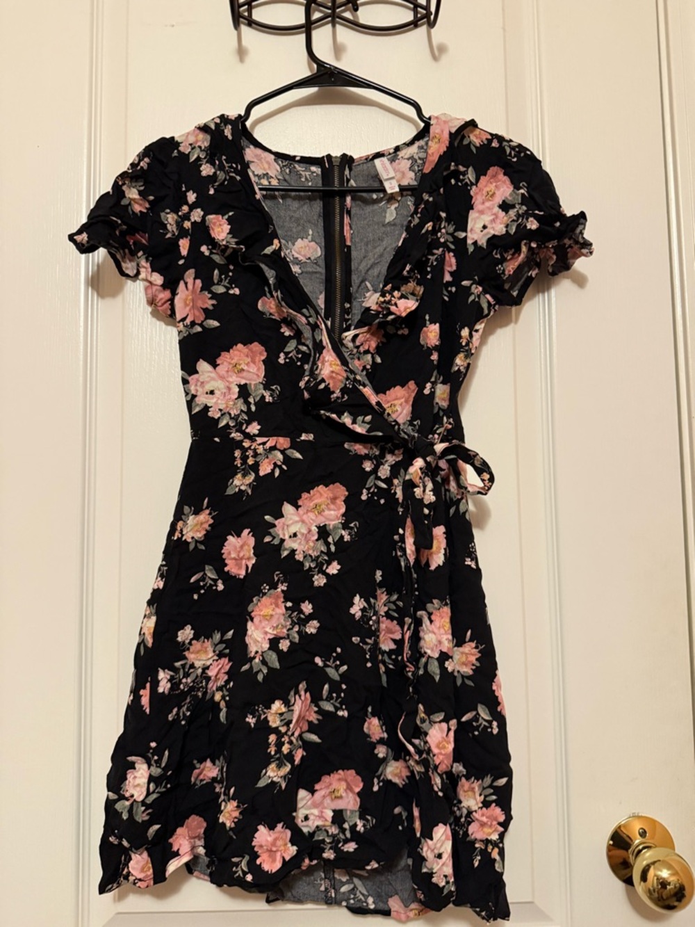 Xhilaration Black Mini Dress with Pink Floral Print